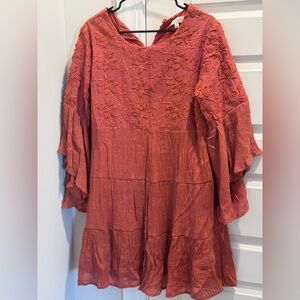 Umgee Women's Dress in Terracotta with Floral Embroidery